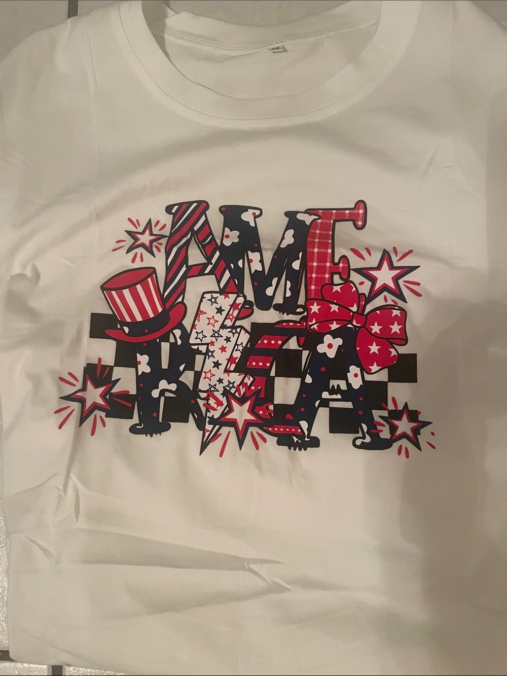 White 'America' Graphic Tee - Red & Navy Stars